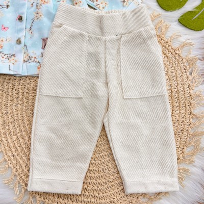 Conj. Casaco Florzinhas com Casinhas de Passarinhos  e Calça de Linho - Azul